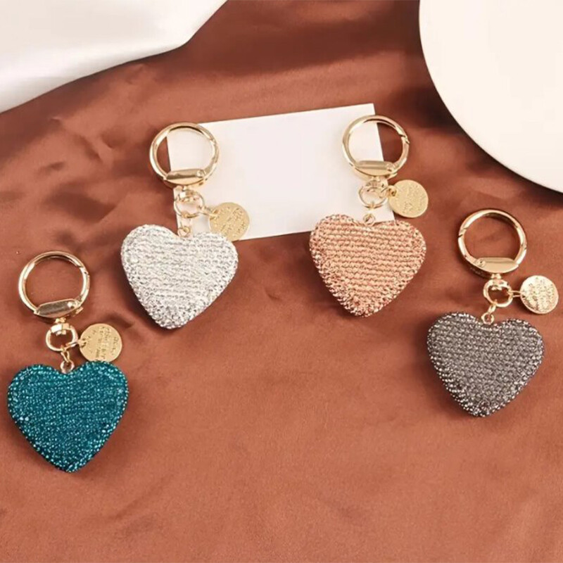 Full Rhinestone Heart Key Chains Women Handbag Pendant Keyring Solid ...