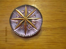 Czech Glass Gold Snowflake on Silverback Purple Button .997"  = 25.32mm