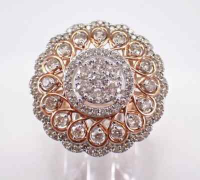 3Ct Round Cut Real Moissanite Cluster Engagement Ring 14K Two Tone Gold Plated