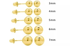 14K Pure yellow Gold Ball Screw back Stud Earring, Girl Women Kids CZ Jewelry