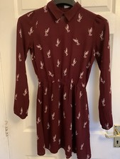 H&M Burgundy Bird Print Dress Size 6 