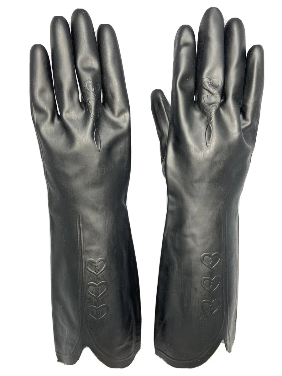 HEAVY Duty Rubber washing up gloves Black Heart M 32cm long