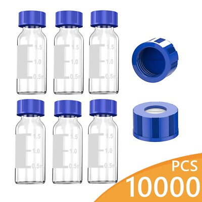 10000*2mL Autosampler Vials&Pre-Slit PTFE/Silicone Caps 9-42 Screw Top F HPLC/GC
