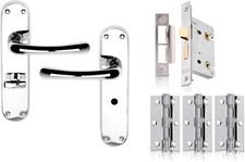 Clara Premium Designer Bathroom Door Handle Pack (With 3" Lock and 3 Hinges)