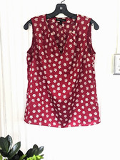 Banana Republic Blouse Women Small Red Floral Sleeveless Split Neck Top Tank 1 