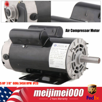 5 HP 7/8'' Shaft Air Compressor Duty Electric Motor 3450 RPM Single Phase IP23
