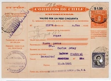 Chile 1931 Boletín de Encomienda Parcel post 1.5p Lastra Overp. to Chañaral USED