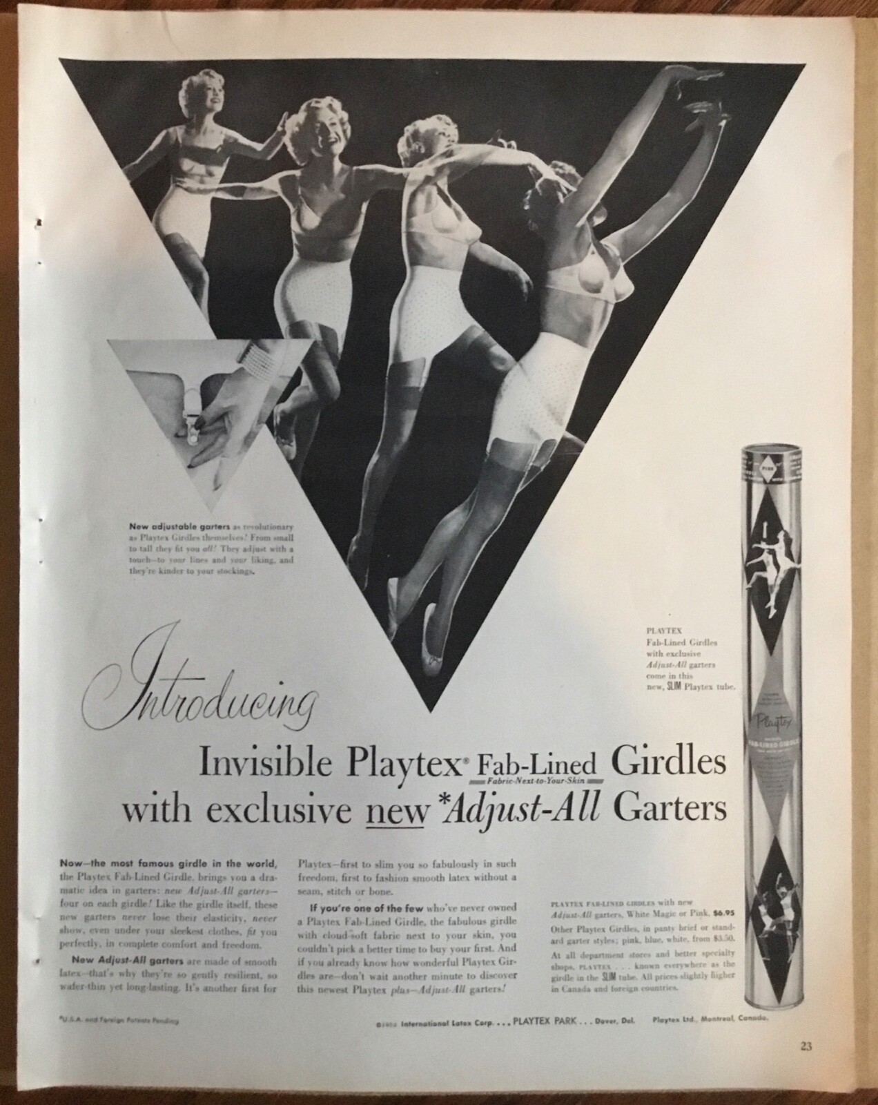 Playtex girdles print ad 1952 original vintage magazine 1950s retro art fashion