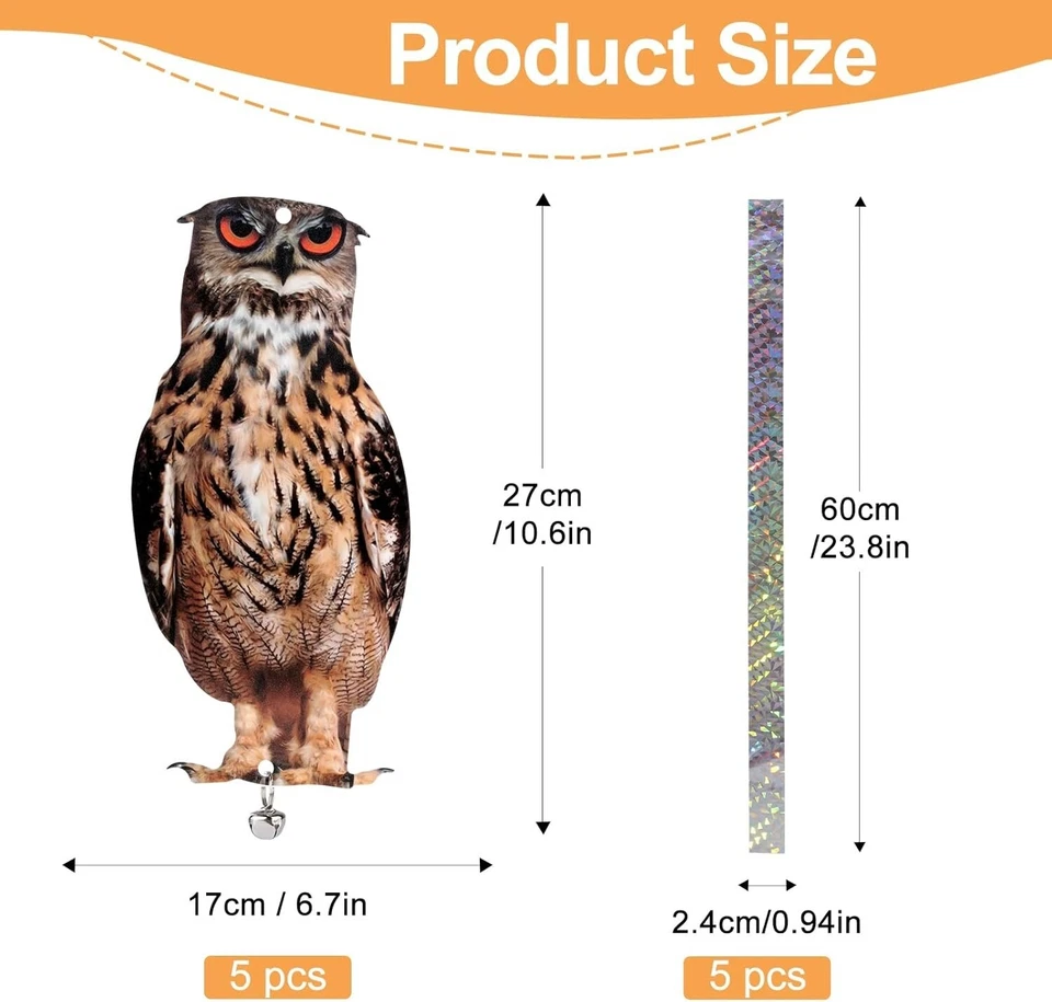 Owl to Keep Birds Away, 5 Pack Bird Scare Owl Fake Owl, Reflective Hanging Bird - Image 2 of 4