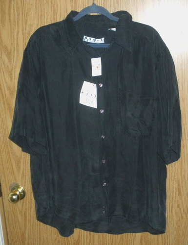 Men's Dress Shirt Basix Silk Short Sleeve Black Casual Size L / Large