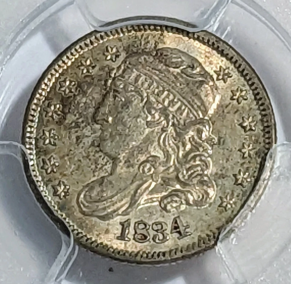 1834 PCGS Graded MS64 Capped Bust Half Dime - H10C Rainbow Toning Sharp! - Image 3 of 4