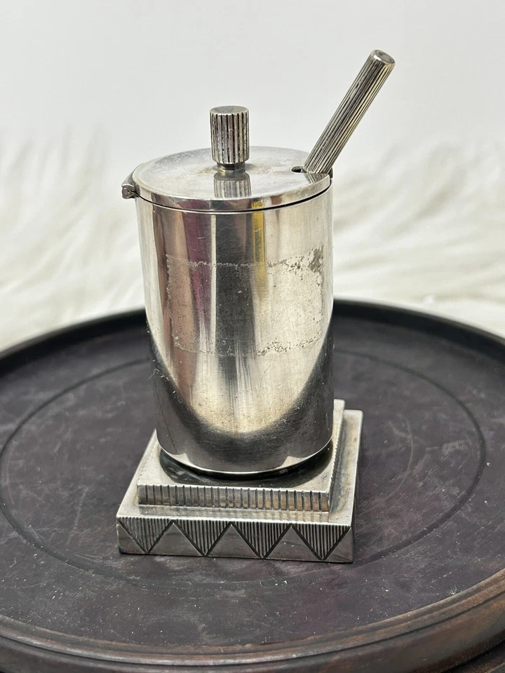 Olla de mostaza de plata esterlina Georg Jensen Art Deco #793 - Jørgen Jensen con cuchara Foto 3 de 4