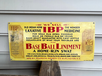 VTG Heavy Porcelain Coated Sign IBP Baseball Liniment Nelke Verbrite NY ...