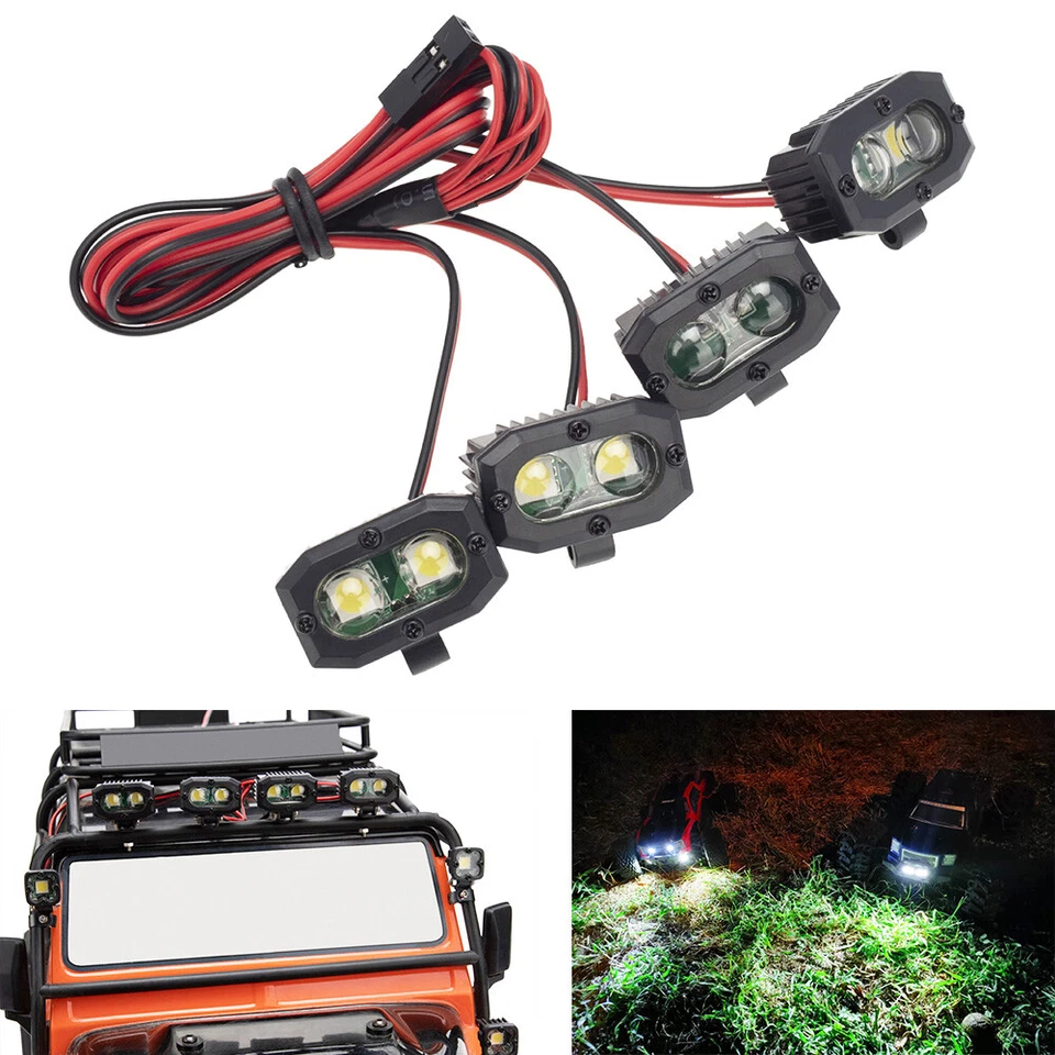 4PCS LED Headlight Roof Light Spotlight for 1/10 RC Crawler Axial SCX10 TRX4 Car - Image 4 of 4