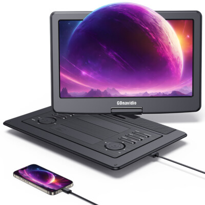 19'' Portable DVD CD Player 16'' Swivel Screen 6-7 Hours Battery Region Free USB