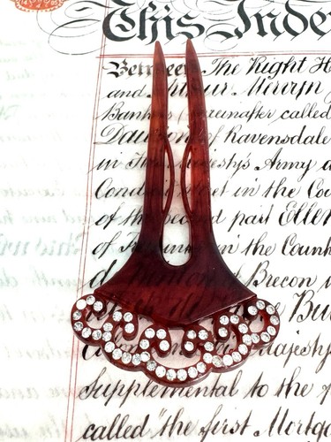 Vintage Bakelite Fancy Hair Comb Clear Dazzling Rhinestone Accents - Picture 12 of 21
