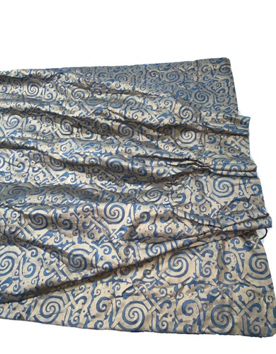 Fortuny Maori Pair Drapes Curtains Very Rare Blue Jacquard Pinch Pleat Luxury 2