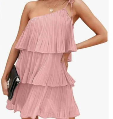 DEEP SELF Women's One Shoulder Tie Strap Casual Lightweight Layered Dress  XL | eBay