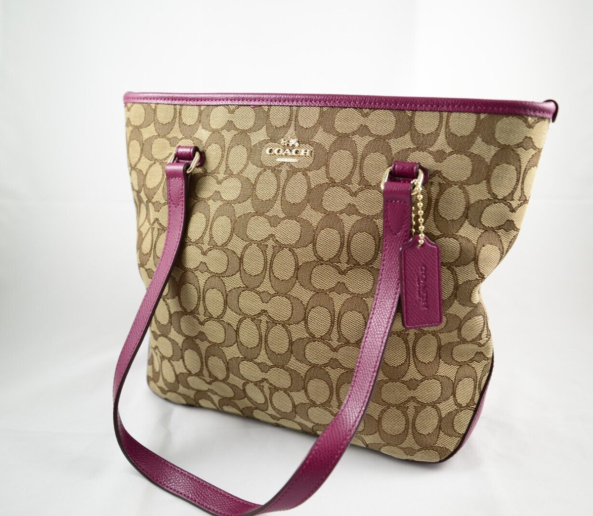 Coach Outline Signature Zip Top Tote Shoulder Bag Handbag F55364
