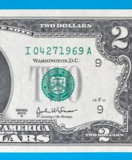 April 27, 1969 : I 04271969 A BIRTHDAY Note $2 Two Dollar Bill *UNC*