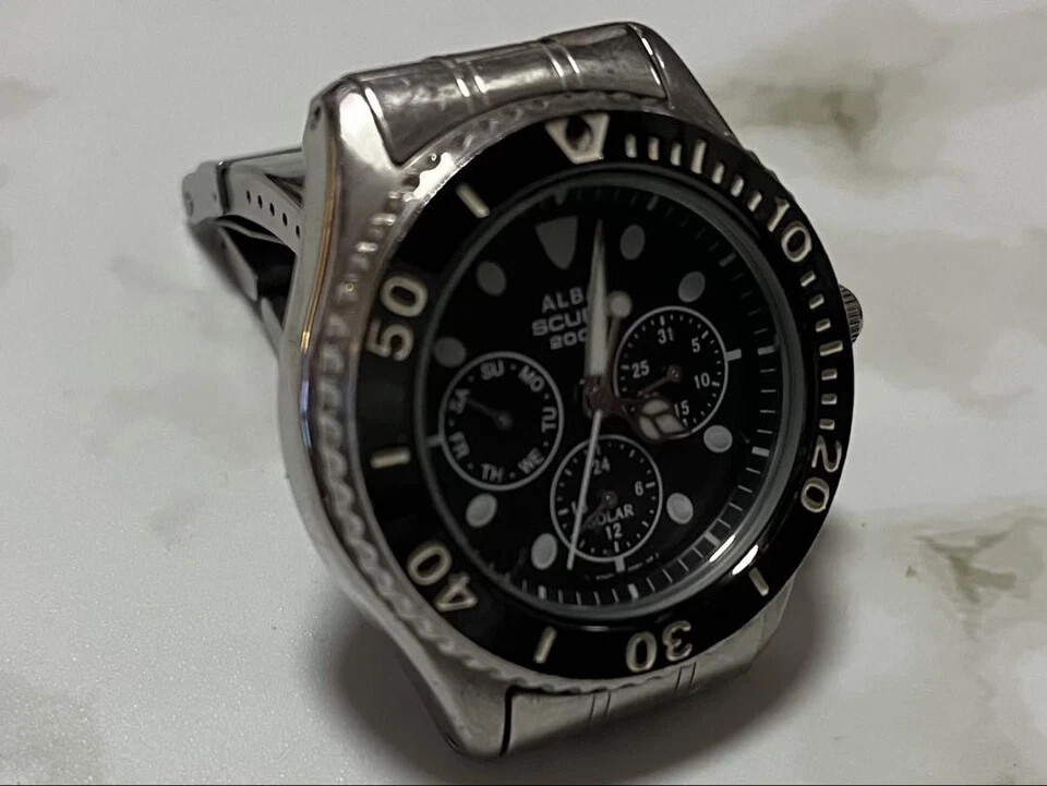 良品稼働中です☺︎SEIKO ALBA SCUBA200m AIR DIVER Seiko Alba 200M Scuba Solar Men's Watch Stainless Steel Air