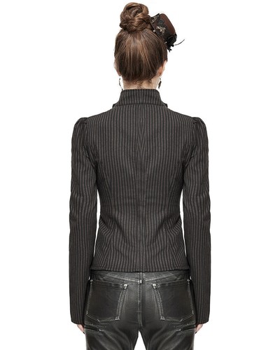 Devil Fashion Womens Steampunk Blouse Top Black Brown Stripe Victorian Gothic - Picture 17 of 24