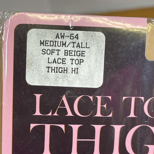 NOS Vintage Lace Top Thigh High Stocking Hosiery Nylons Med/Tall Soft Beige - Picture 2 of 8