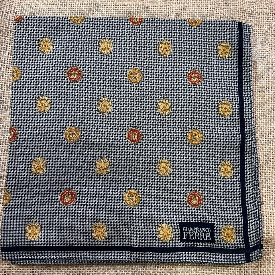 HOMBRE HANKY ALGODÓN ARTE BOLSILLO DE COLECCIÓN CUADRADO 19" CLÁSICO NEGRO PATA DE GALLO MONEDAS DE ORO Foto 2 de 4