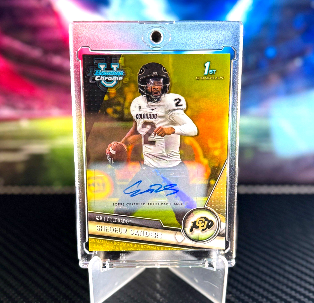 SHEDEUR SANDERS 2023 Bowman U Chrome 1st  RC YELLOW /75 Auto Refractor #16