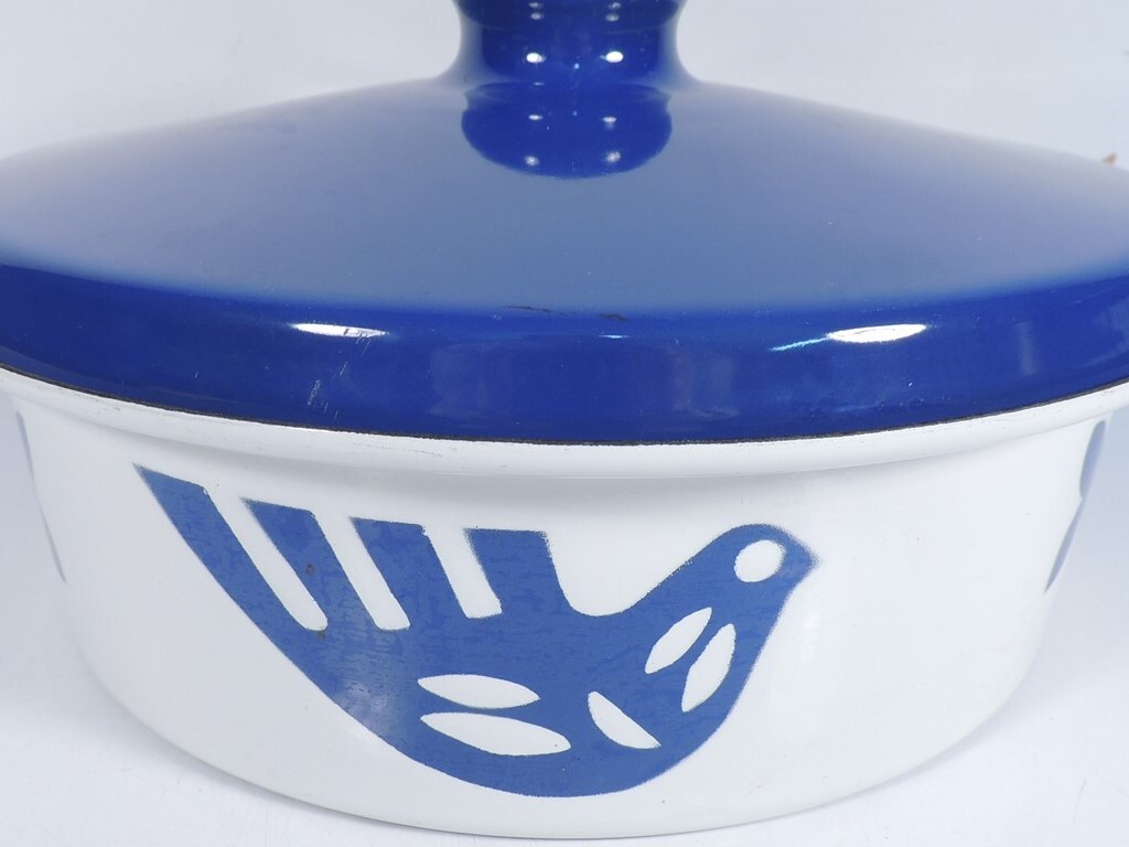 Hanova Of Pasadena Enamelware Cook Pot Lidded Dove Bird MCM