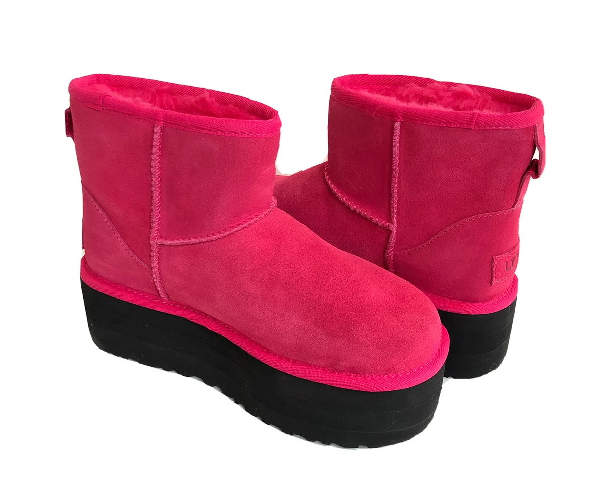 UGG CLASSIC MINI PLATFORM RADISH PINK SHEARLING LINED BOOT US 5