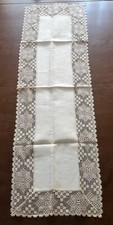 Antique Linen Dresser Scarf with Handmade Lace Border