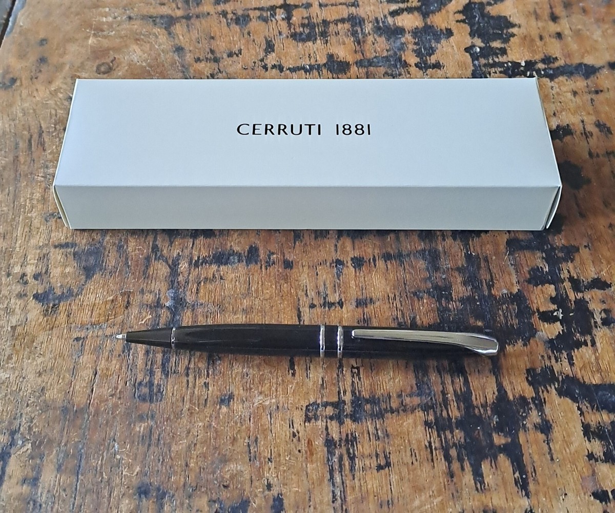 Cerruti 1881 Ballpoint Pen Twist Black Lacquer Finish Silver Clip