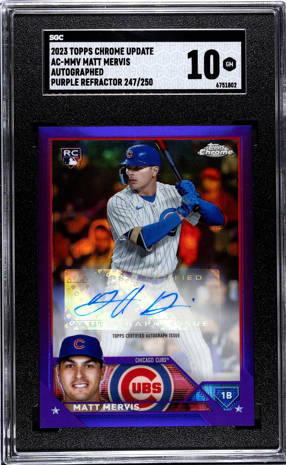 2023 Topps Chrome Update Autographs #AC-MMV Matt Mervis AU RC SGC 10 *POP 1*