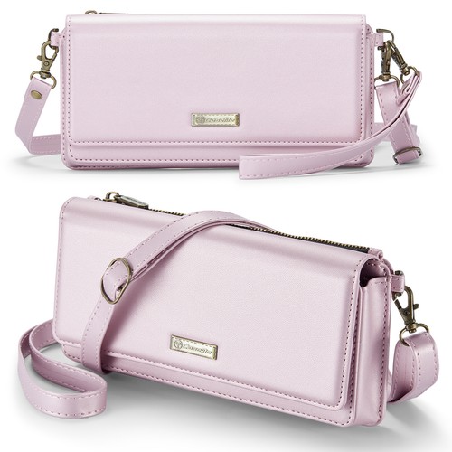 For iPhone 16 Zipper Women PU Leather Crossbody Card Holder Wallet Cover