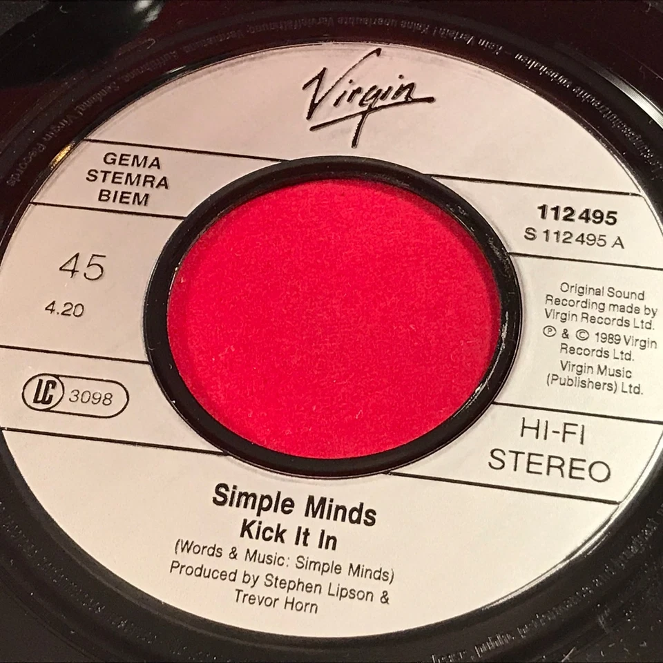 SIMPLE MINDS Kick It In 1989 German 7" Vinyl Single virgin record original  B - Image 2 of 2