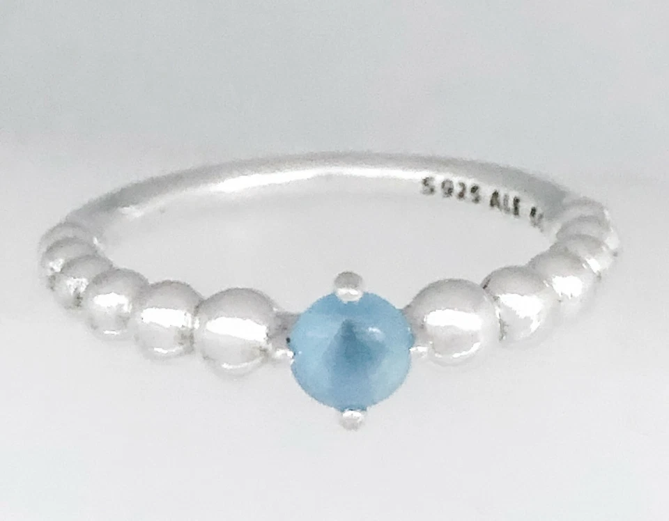 全新 100% 正品潘多拉 925 纯银天蓝色串珠戒指 198598C07 — 第 2/4 张图片