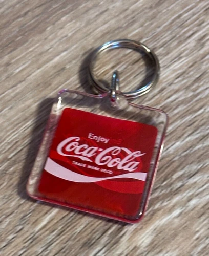 Vintage Square Coke Keychain Enjoy Coca Cola 1980s Advertisement Plastic