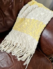 Storehouse Polyester/Acrylic Fringed Yellow Cream Popcorn Shag Throw Blanket