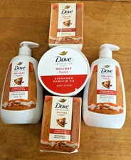 5 Dove Holiday Treats Cinnamon Pumpkin Pie body scrub, hand wash & bar soap