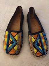 Sam Edelman Women's Maris Beaded Espadrille Mule Size 5.5 Blue Yellow Artsy Boho