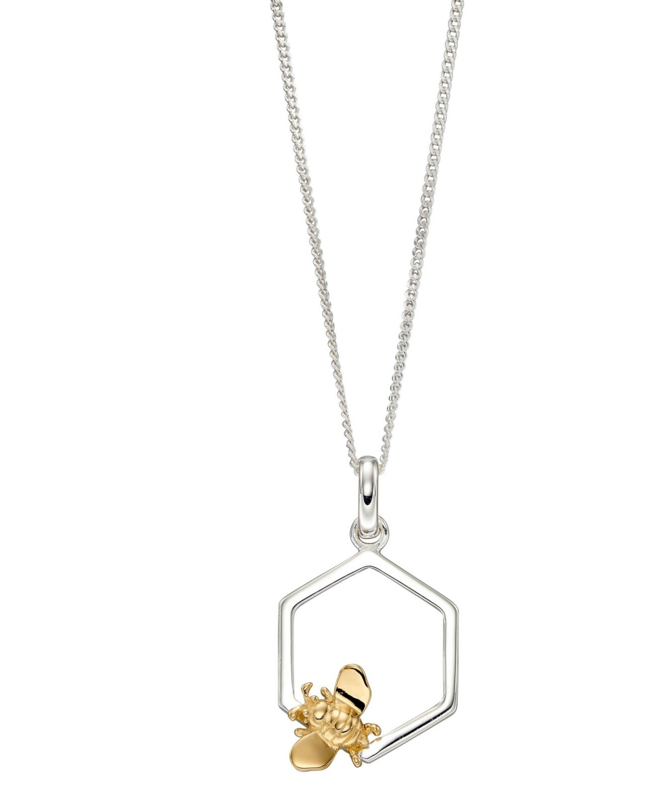 925 Sterling Silver Bee & Honeycomb Pendant Necklace (45cm / 18 inch)