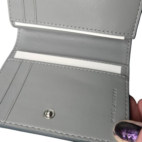 Mini billetera azul Marc Jacobs Harbor bolsa para monedas con cremallera ranuras CC bolsillos - Imagen 10 de 12