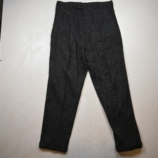 Vtg USA Made 32x32 Gray Wool Tweed High Waist Pleated Cuffed Dress Mens Pants