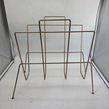 Vintage Wire Magazine Rack Holder MCM Gold Metal Storage Records 16x14x9