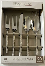 Brandani Diamond 20 pc Stainless Steel Flatware Set 4 Hotel Collection Italy