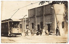 real photo Algonac MI - train trolley station mailed 1912 antique Pesha pc RPPC