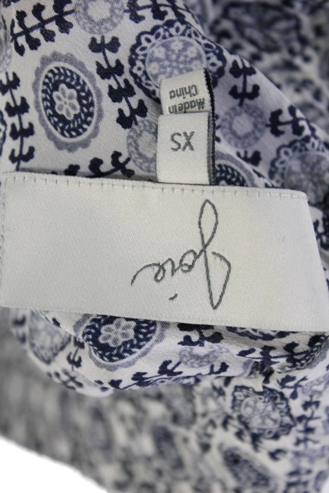 Pantalones de pierna ancha Joie para mujer con estampado floral de seda blanco azul marino talla extra pequeña Foto 4 de 4