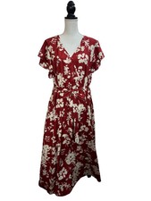 Unbranded Womens Red Floral Belted Wrap Dress 3XL