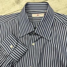 Luciano Barbera Button Down Dress Shirt Navy  Light Blue Stripes 43 17 EUC